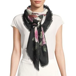Authentic Gucci Black Flowers Modal Silk Scarf
